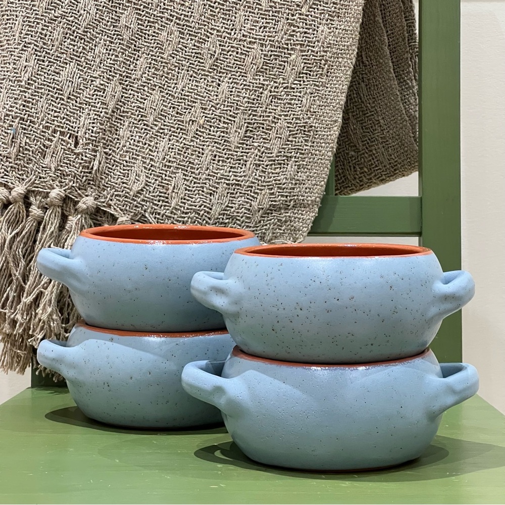 Set of 4 vintage De Silva Blue And Orange Terracotta Soup Bowls Made In Italy